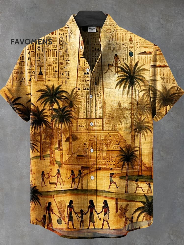 Vintage Ancient Egyptian Graffiti Art Print Casual 100% Cotton Shirt Multicolor / S