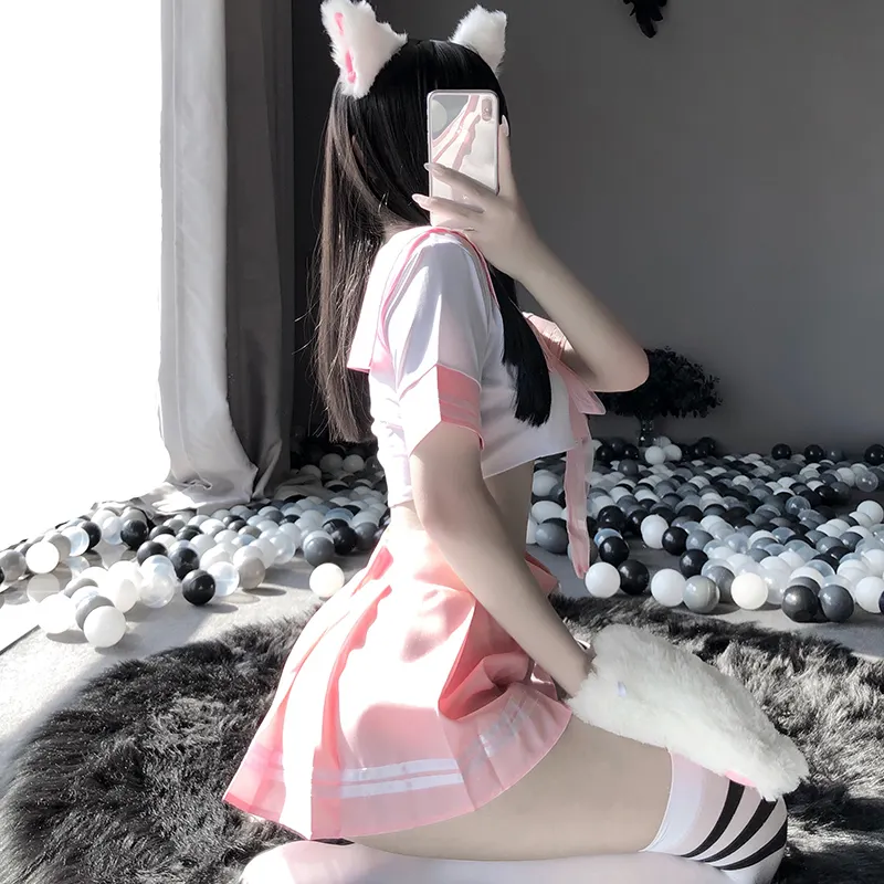 Billionm OJBK Sexy Pink School Girl Navy Sailor Costumes DDLG Miniskirt Velcro Outfit Women Cosplay Lingerie Student Uniform Fashion 0631