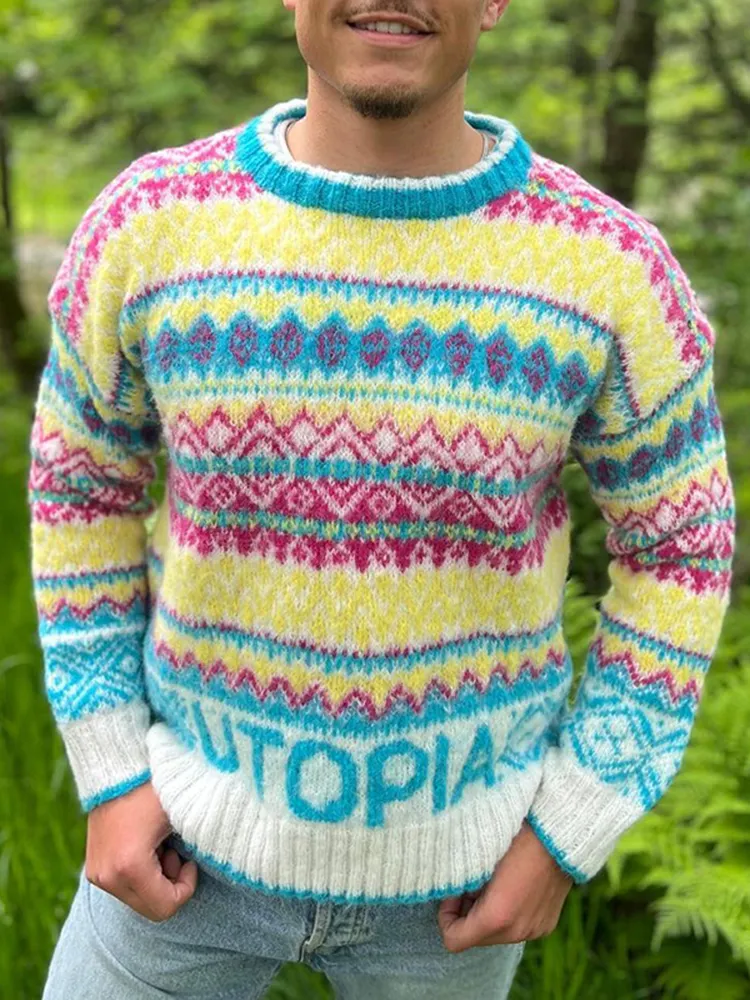 Vintage Utopia Knit Jacquard Icelandic Crew Neck Sweater
