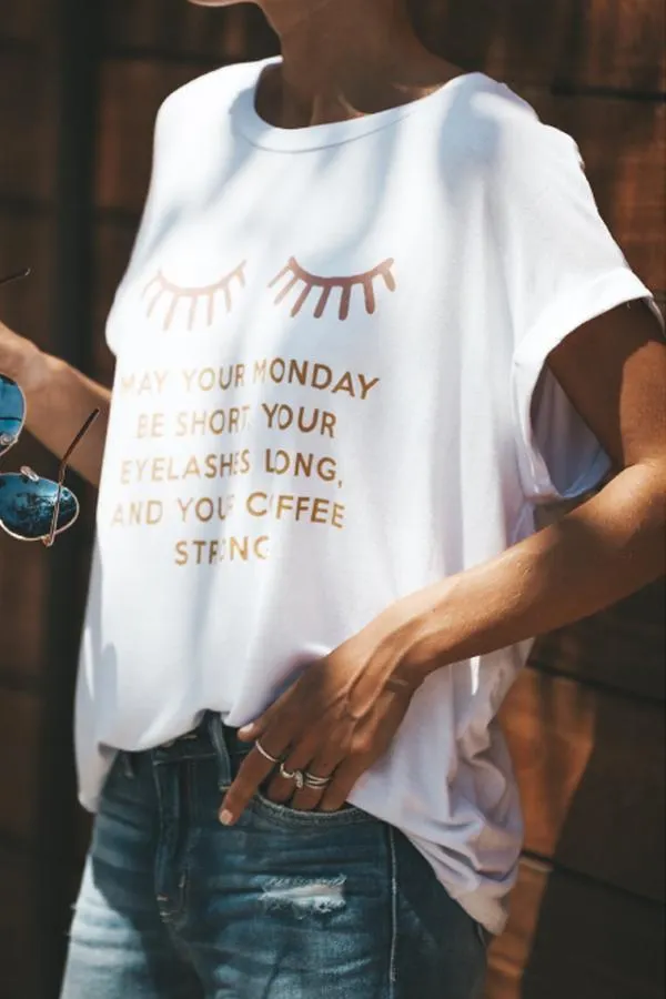 Crew Neck Letters Casual T-Shirts