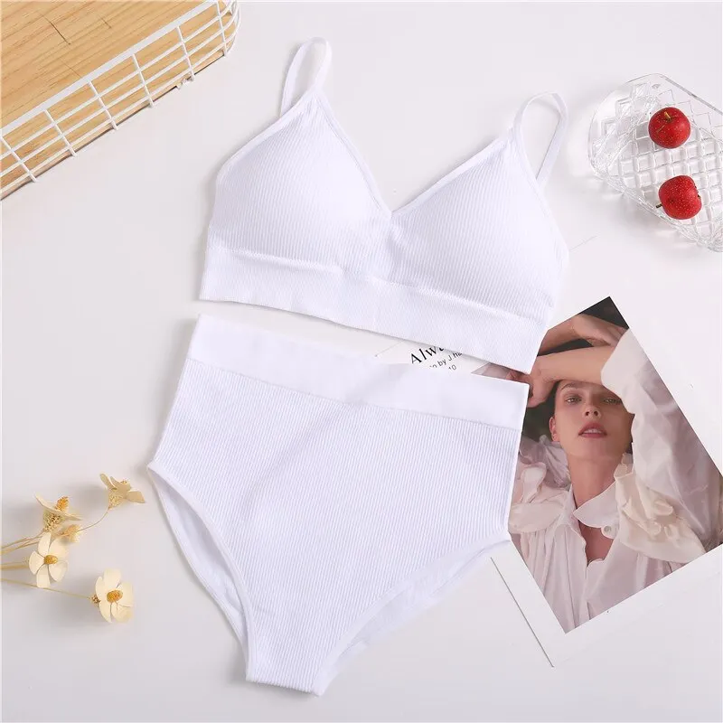 FINETOO Women Bra Panties Set Sexy G-String Push Up Bra Set Seamless Underwear Sports Thong Panty Bralette Fitness Lingerie Set