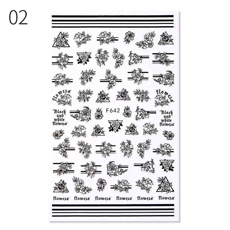 Harunouta Gold Flower Leaves Water Decals Slider Lines Geometrics Spring Summer Nail Art Transfer 3D Stickers DIY Watermarks-Nail Inspo