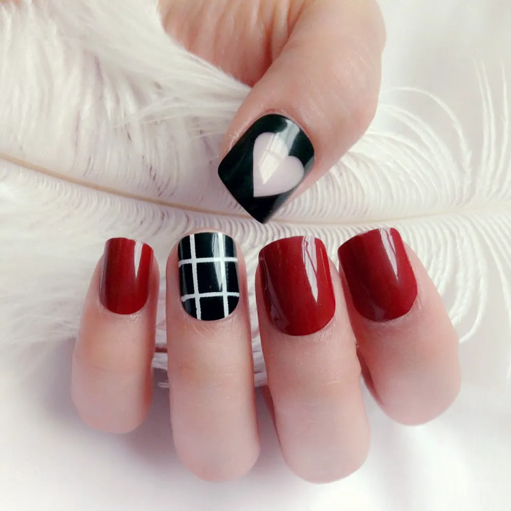 24Pcs 3D Wine Red Artificial Fake Nails With Glue Leopard Patterns DIY False Fingernails Full Cover Tips Manicure Tool-Nail Inspo
