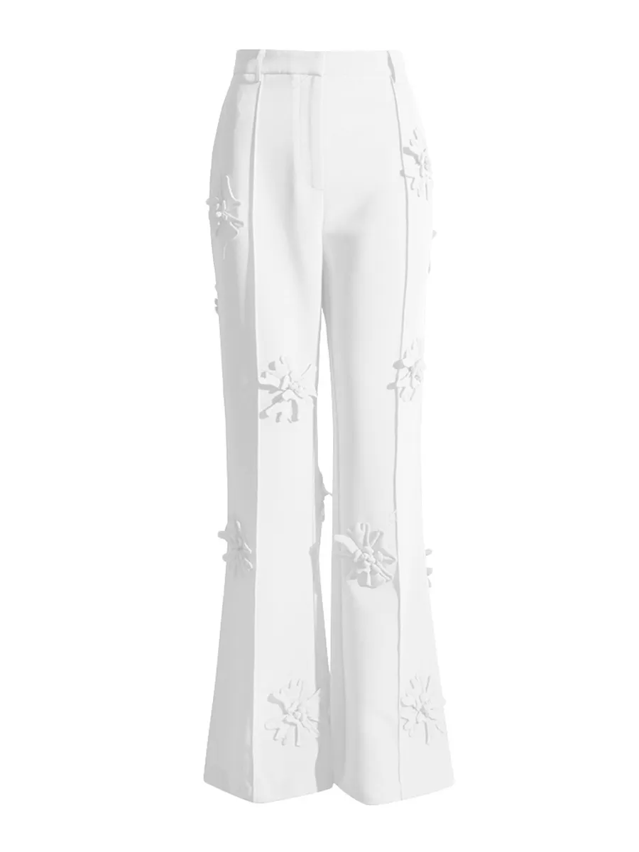 Yyvonne Trend Two-Piece 2025 New Suit Jacket + High-Waisted Micro-Screpe Trousers Three-Dimensional Flower Suit Woman