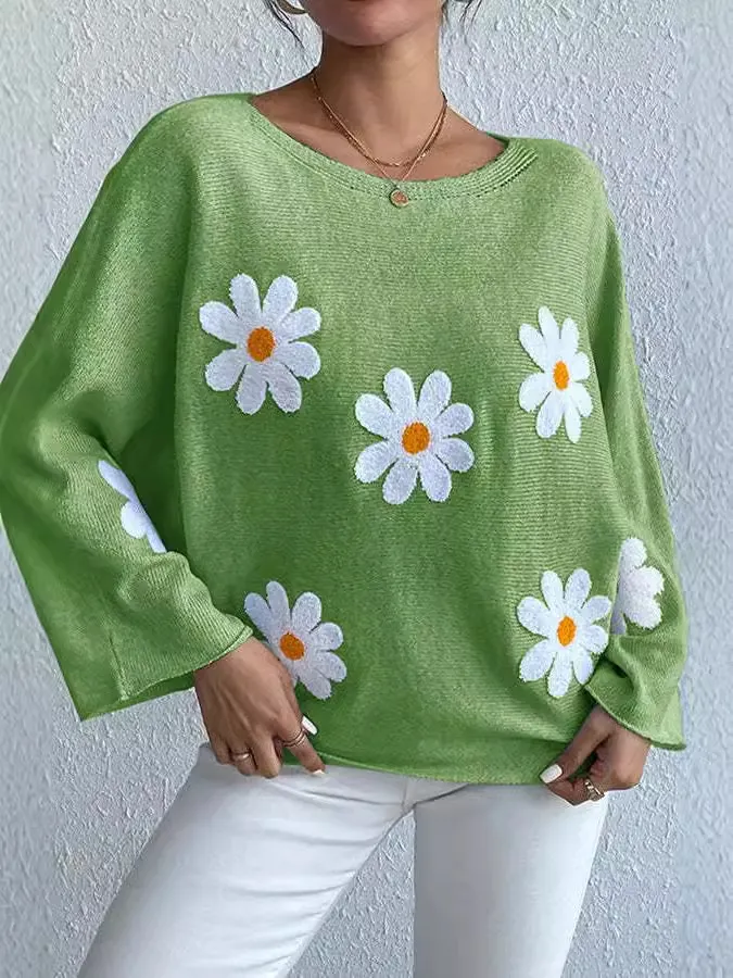 Athvotar Athvotar Embroidered Flower Women's Clothing 2025 New Loose One-Word Shoulder Jacket Sweater