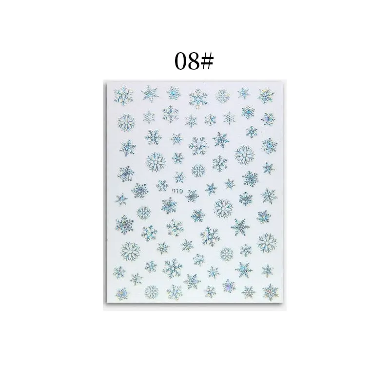 1 Sheet Christmas 5D Nail Stickers Gold And Sliver Snowflakes Transfer Nail Decals Slider Decoration For Manicuries