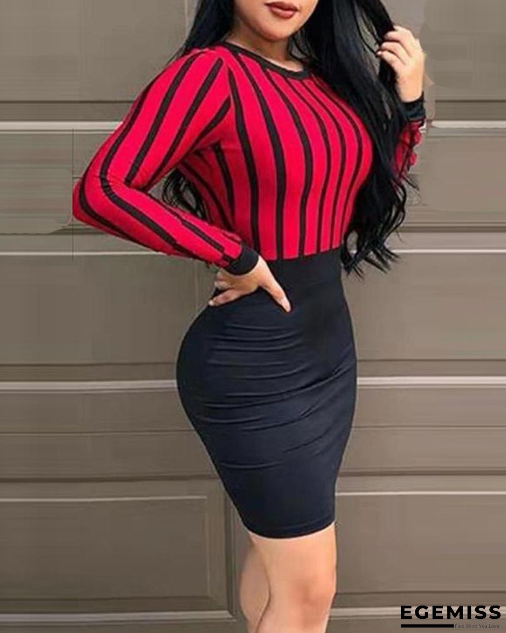 Open Back Striped Top Bodycon Dress Black Dresses | EGEMISS