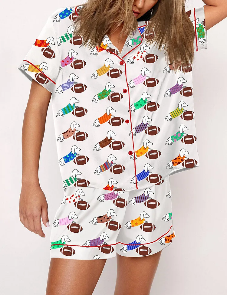 Women's Dachshund Cute Dog Football Pajama Set