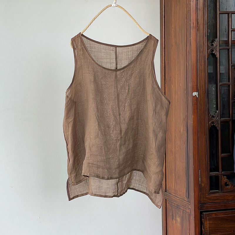 Multi Color Cotton And Linen Versatile Tank Top With Sleeveless Bottom