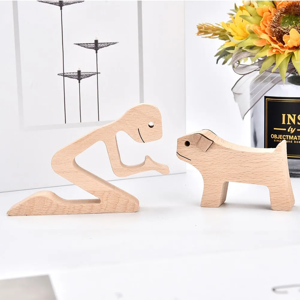 Family Puppy Wood Dog Craft Figurine Desktop Table Ornament Carving Model Creative Home Office Decoration Love Pet sculpture 515-1