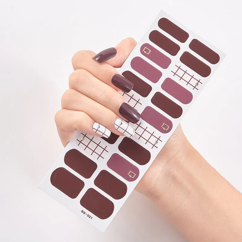 22 Tips/Sheet Solid And Shivering Patterned Nails Nail Wraps DIY Self Adhesive Nail Art Stickers 2020 Designer Nail Decals