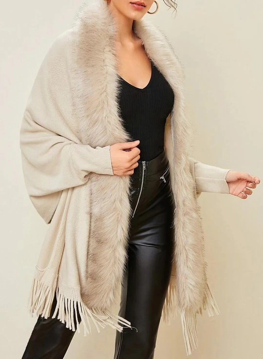 Autumn And Winter Fur Collar Shawl Cardigan Sweater Coat