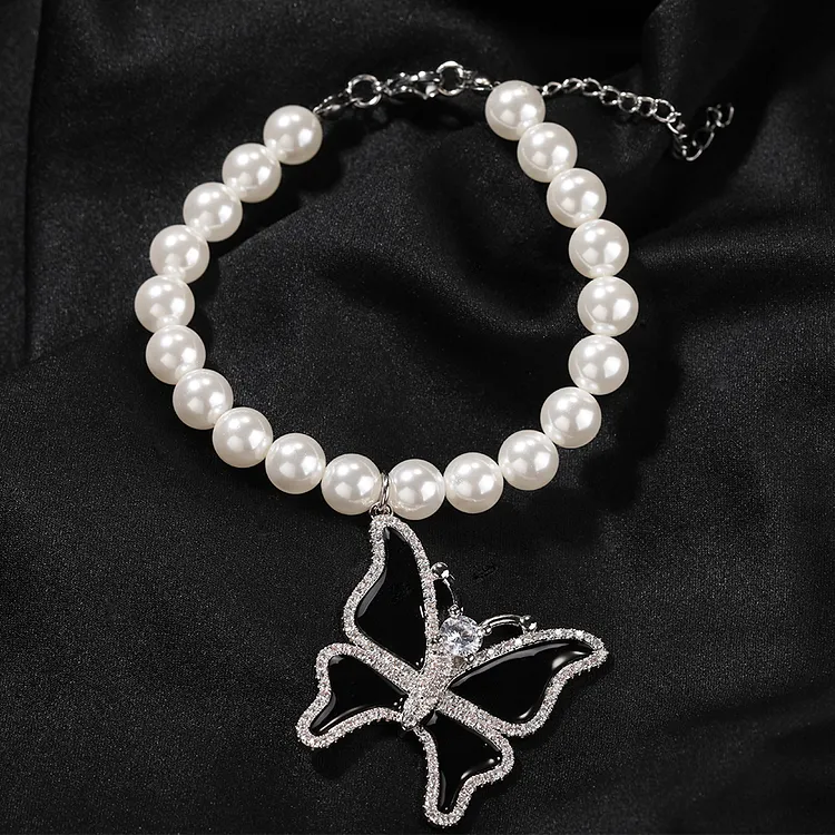 Iced Butterfly Pendants With Pearl Necklaces Bling For Women