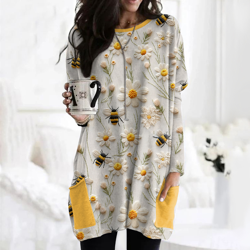 Daisy Bee Embroidery Art Print Tunic artswardrobe
