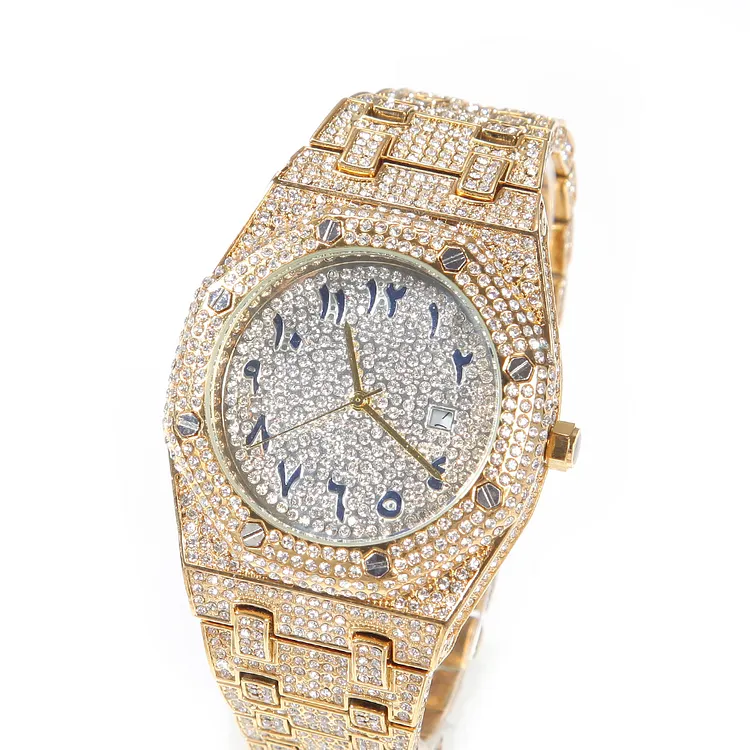 Iced Out Arabic Dial Quartz Watches Hip Hop For Men