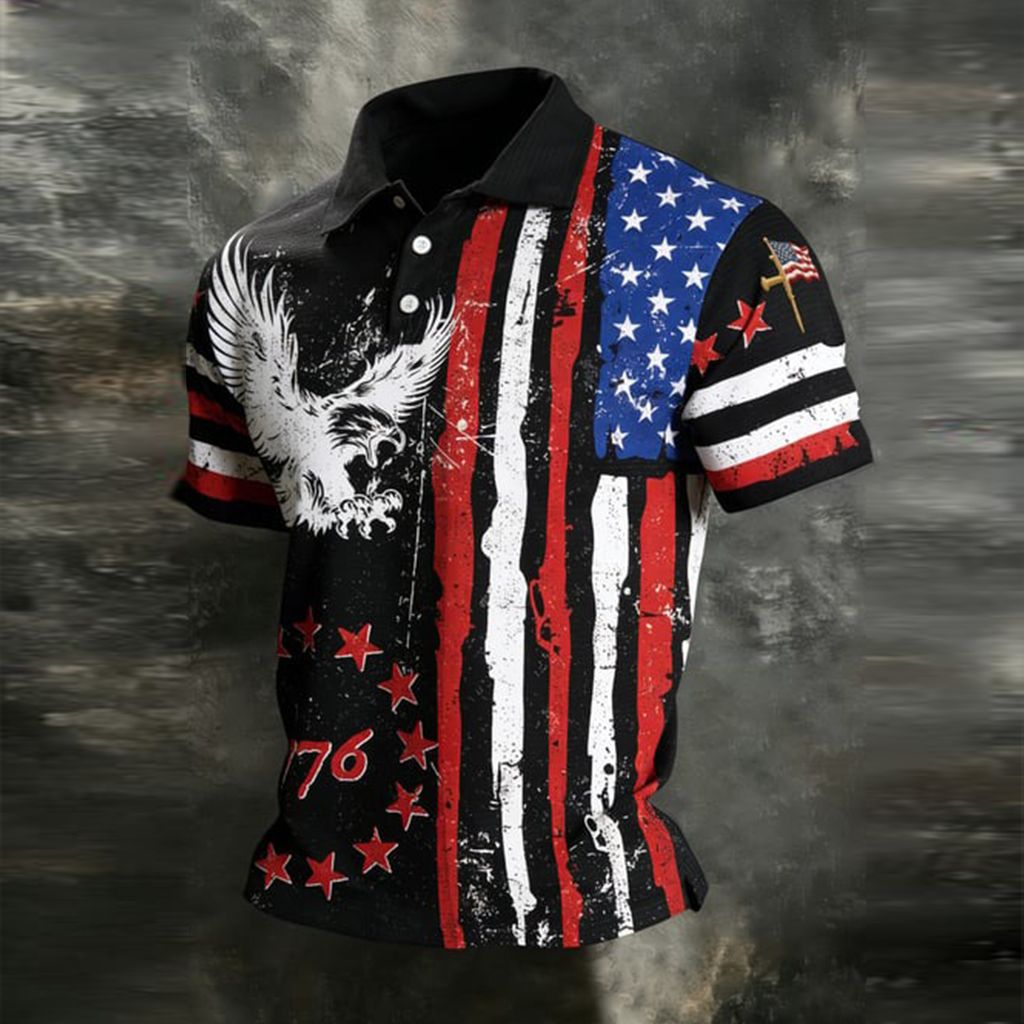 Comstylish Men's Vintage 1776 Independence Day Pattern Short-sleeve Polo Shirt