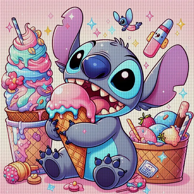 (40*40cm) Cream Ice Eating Stitch ☆Stitch♪ 11CT Stitch Cross Stamped コミック・アニメ