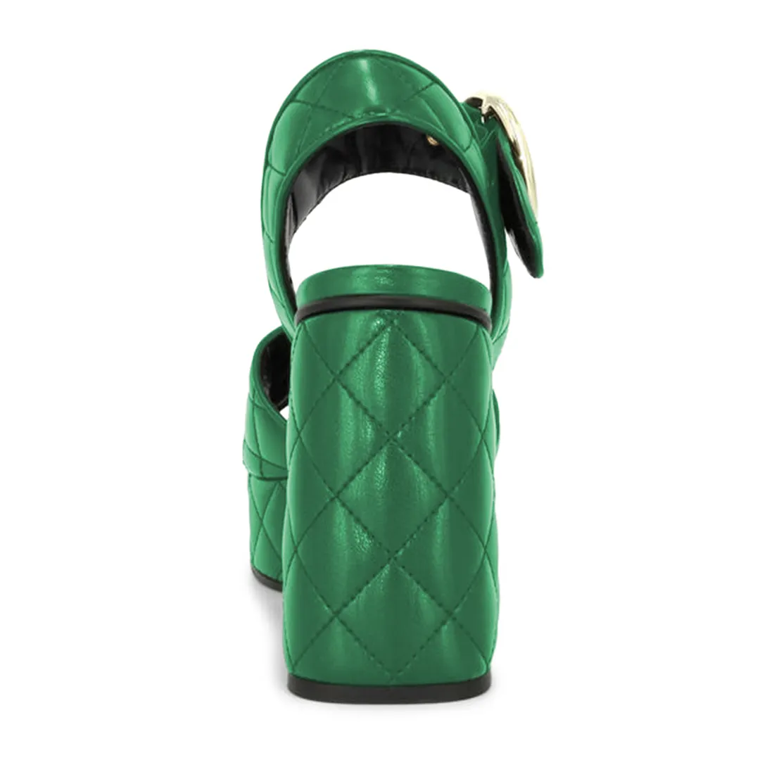 Green Padded Vegan Leather Platform Strappy Sandals with High Heels