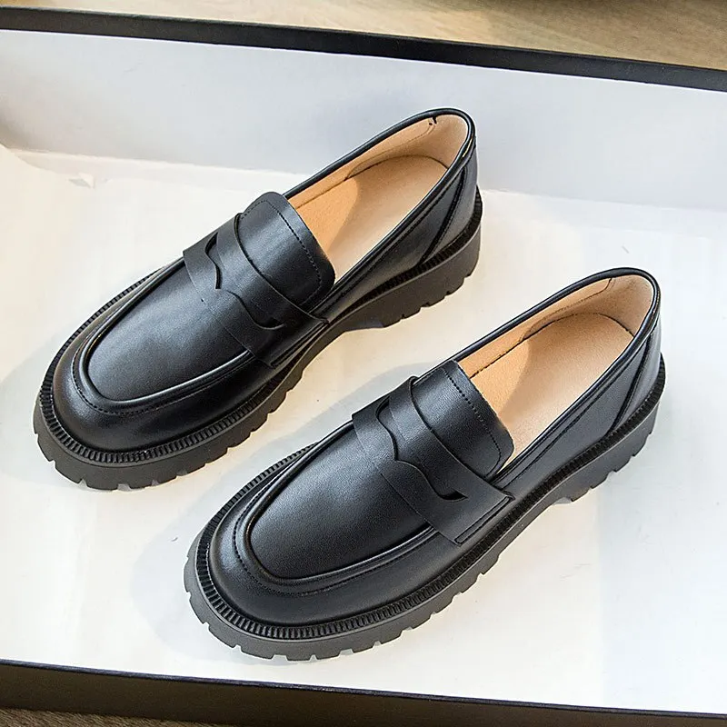 miaoguan 2021 New Spring Thick-soled College Style Casual Genuine Leather Fashion Female British Style Shoes Girls Loafers Shoes