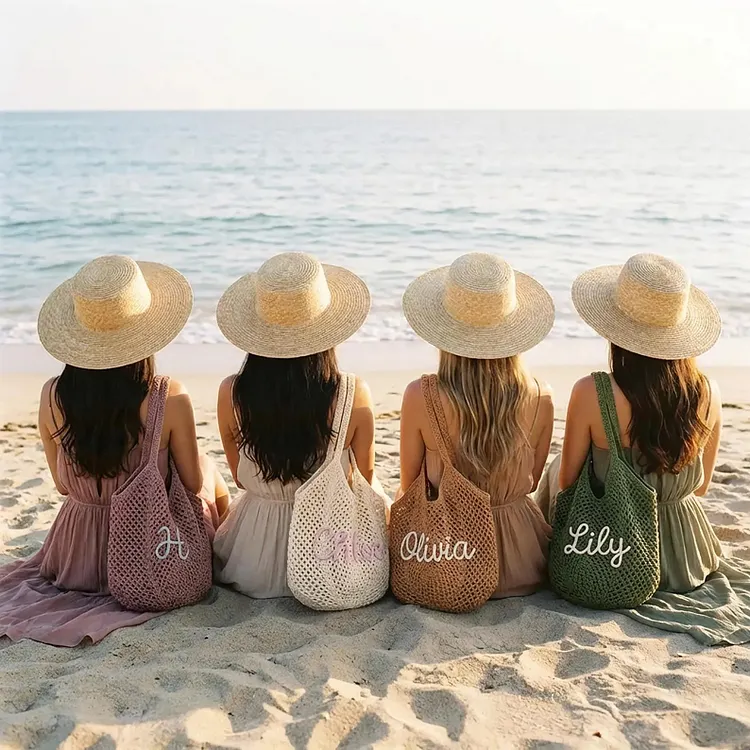 Personalized beach tote bags, Crochet beach bags, Bridesmaid gift bags, Travel Beach Bag, Wedding favor gift, Bachelorette Trip Gift for Her
