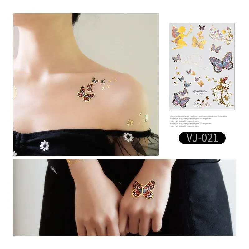 12 Kinds Bronzing Tattoo Butterfly Disposable Shiny Party Makeup Sticker Women Temporary Body Art Summer Waterproof