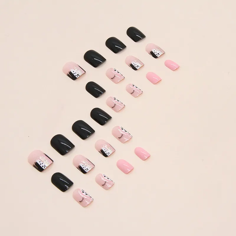 Churchf Churchf Square Solid Color Nail Black And White Spot Eyelash False Nail Wearable Beauty Nail Piece Finished Removable Nail Piece