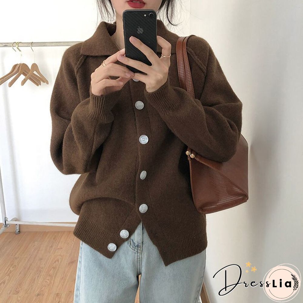 Cardigans for Women Korean Fashion Knitted Sweater Turn-down Collar Thick Sweaters Vintage Button-down Women Autumn Jacket