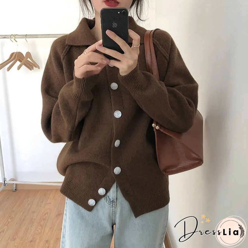 Cardigans for Women Korean Fashion Knitted Sweater Turn-down Collar Thick Sweaters Vintage Button-down Women Autumn Jacket