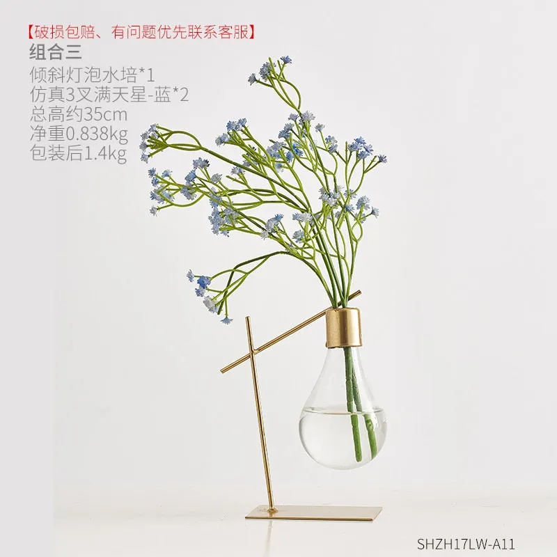 Nordic Decoration Home Transparent Hydroponic Vase Home Decoration Accessories Modern Gold Vase Terrarium Vases for Flower