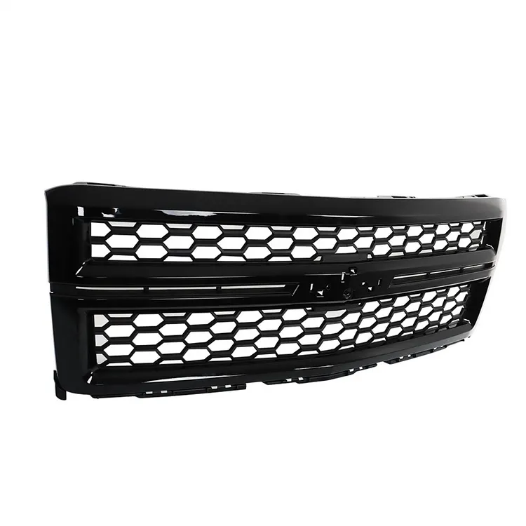 SEBLAFF Front Bumper Upper Grille Honeycomb Gloss Black Grill Replacement for 2014 2015 Silverado 1500