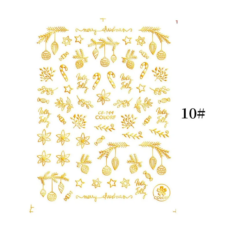 1 Sheet Christmas 5D Nail Stickers Gold And Sliver Snowflakes Transfer Nail Decals Slider Decoration For Manicuries