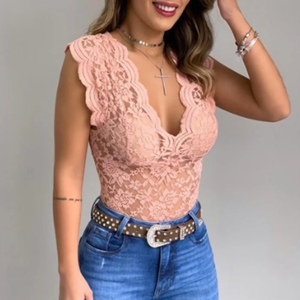 Athvotar Womens V Neck Sexy Lace Casual Vest Tank Tops Ladies Slim Fit Sleeveless Stretch Shirt High Quality Clothing 2023