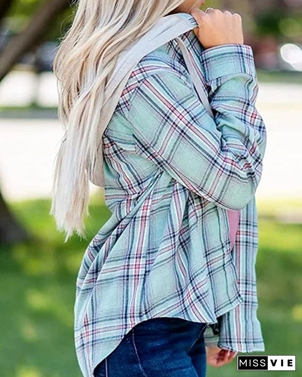 Oversizd Fit Button Up Hoodies Casual Multi Colored Hooded Flannel Shirt
