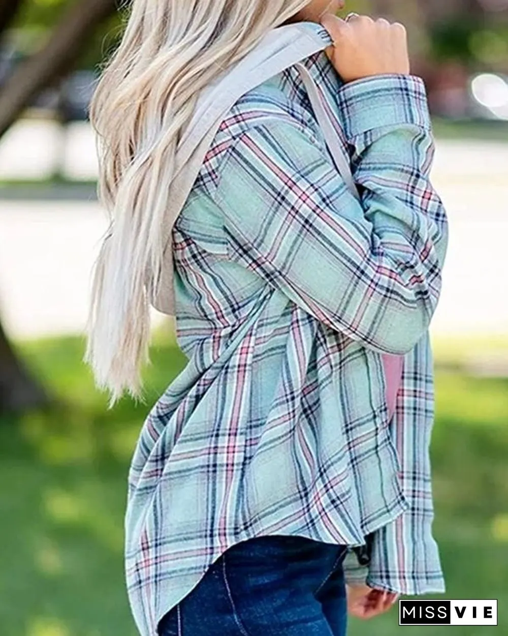 Oversizd Fit Button Up Hoodies Casual Multi Colored Hooded Flannel Shirt