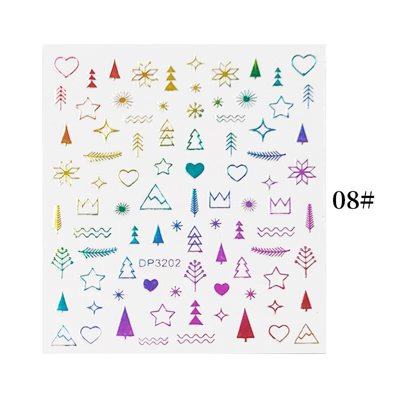 English Letter Design 3D Nail Stickers Iridescent Geometrics Gold Stars Moon Transfer Nail Art Sliders Decoration Accessories