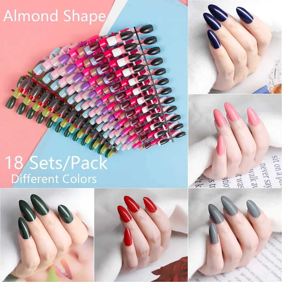 432pcs 18 Mixed Solid Colors Short Round Almond Coffin Shape Nail Tips Full Cover False Nail Tips Press On Fake Nails 18 Strips-Nail Inspo