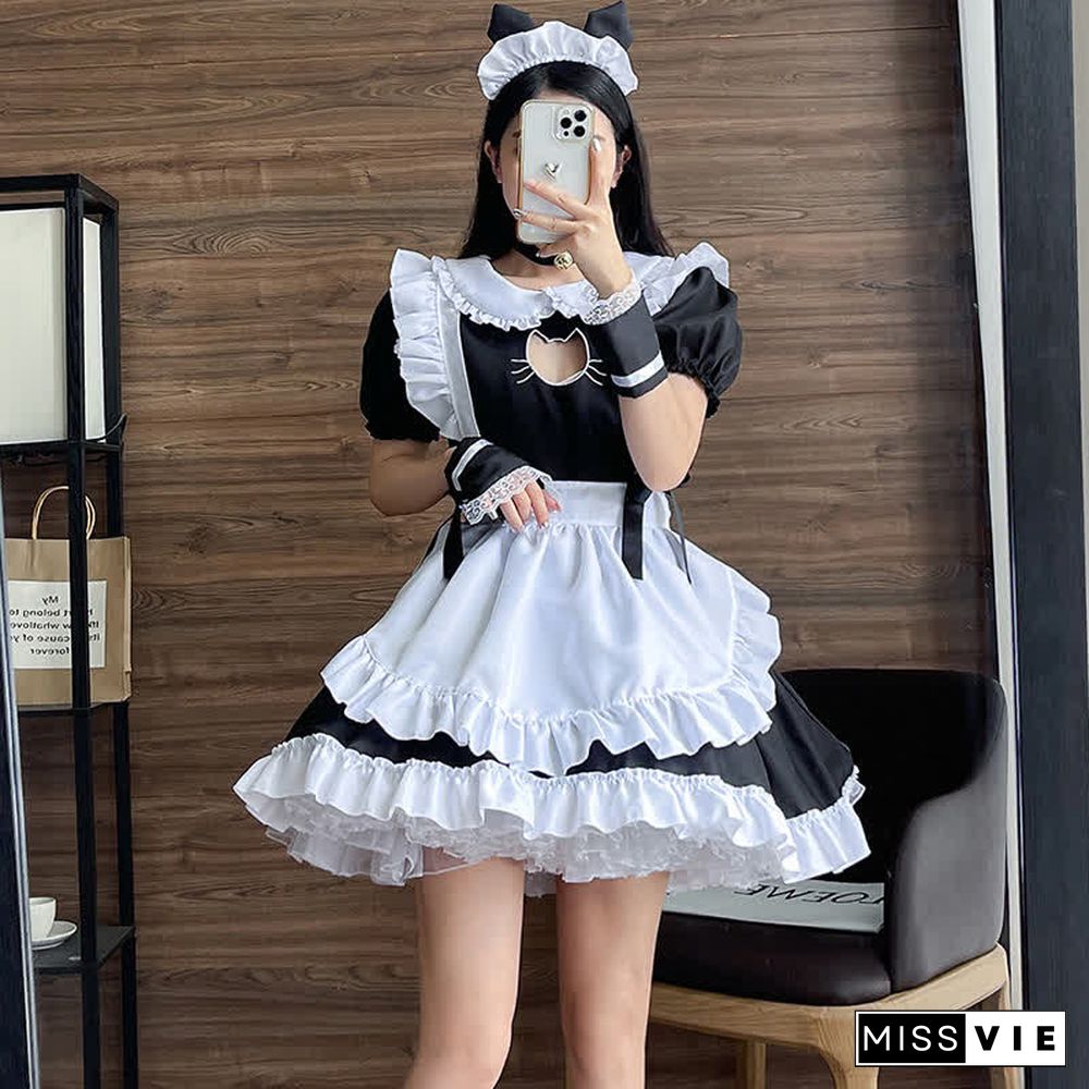 Lolita Doll Collar Kitty Hollow Out Ruffled Maid Dress