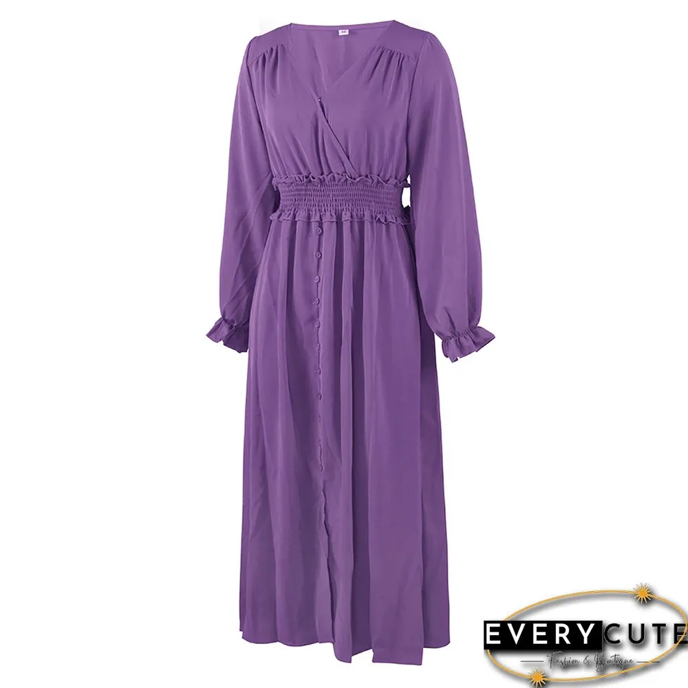 Purple Solid Smocked Waist Swing Maxi Dress