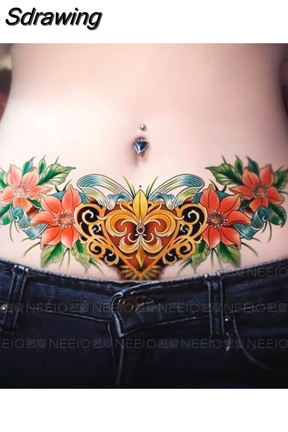 Sdrawing 4/5/9/10/18 PIeces Long Lasting Blue Flower Jewelry Tattoo Sticker Sexy Belly Block Scar Stretch Marks Waterproof Tattoo Sticker 715-1