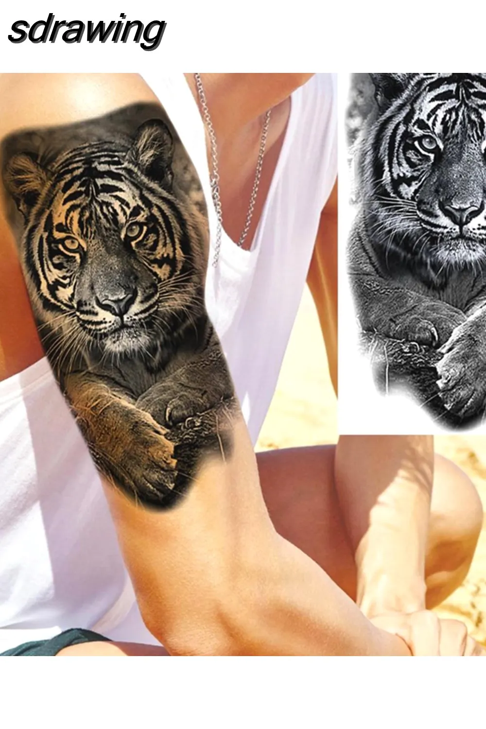 sdrawing Realistic Black Devil Temporary Tattoos For Men Adult Tiger Pirate Skeleton Vampire Fake Tattoo Forearm Scary Tatoo Joker