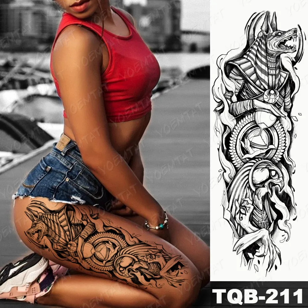 Large Arm Sleeve Tattoo Bird Crow Forest Moon Waterproof Temporary Tatto Sticker Lion Wolf Clock Body Art Full Fake Tatoo Men