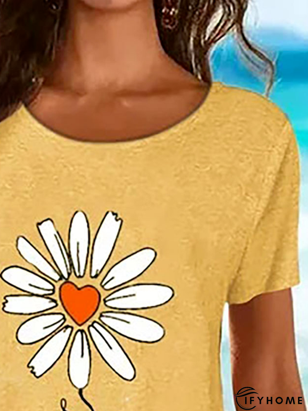 Women Casual Short Sleeve Floral Tulip Vacation Tunic Shirt Round Neck Asymmetrical Hem Button Side blouse Top | IFYHOME