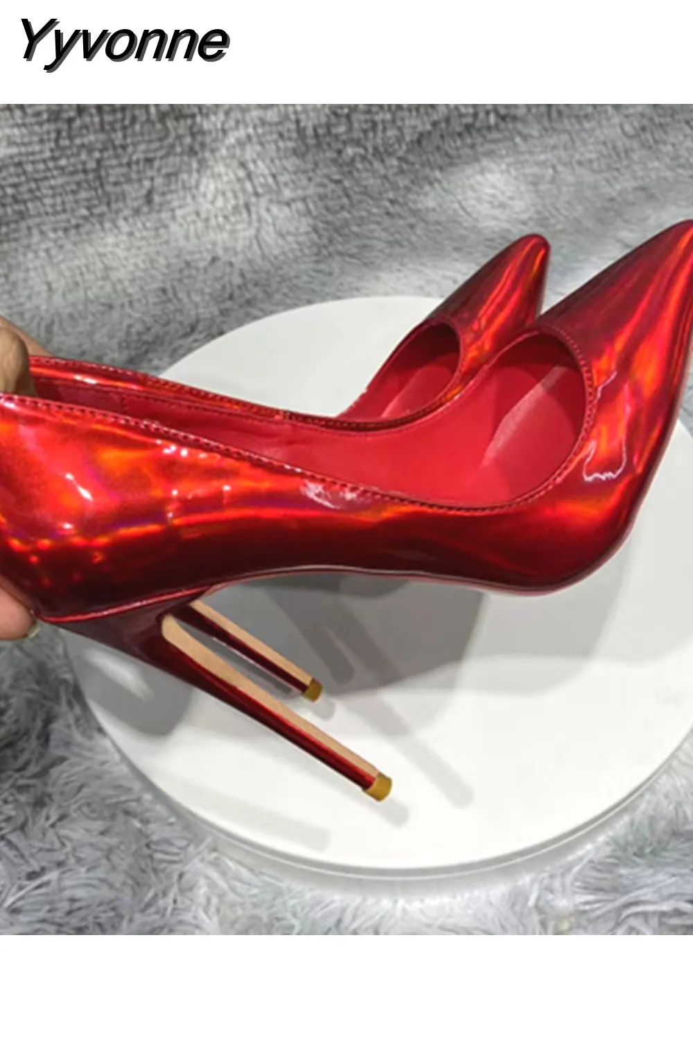 Yyvonne Shiny Women Pointy Toe Sexy Stiletto Pumps Fashion Designer Slip On 8cm 10cm 12cm High Heel Party Shoes QP148 ROVICIYA