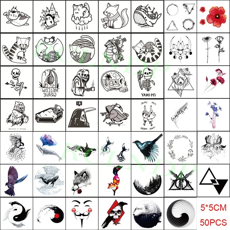 56 Pcs Waterproof Temporary Tattoo Stickers set English Russian wild Element Body Art Flash Tatto Fake Tatoo for Men and Women