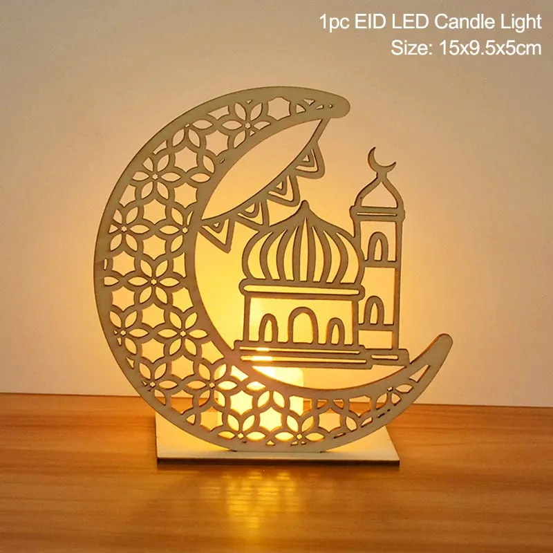 LED Eid Mubarak Wooden DIY Craft Ornament Pendant Islam Muslim Party Home Decoration Al Adha Ramadan Kareem Event Party Supplies