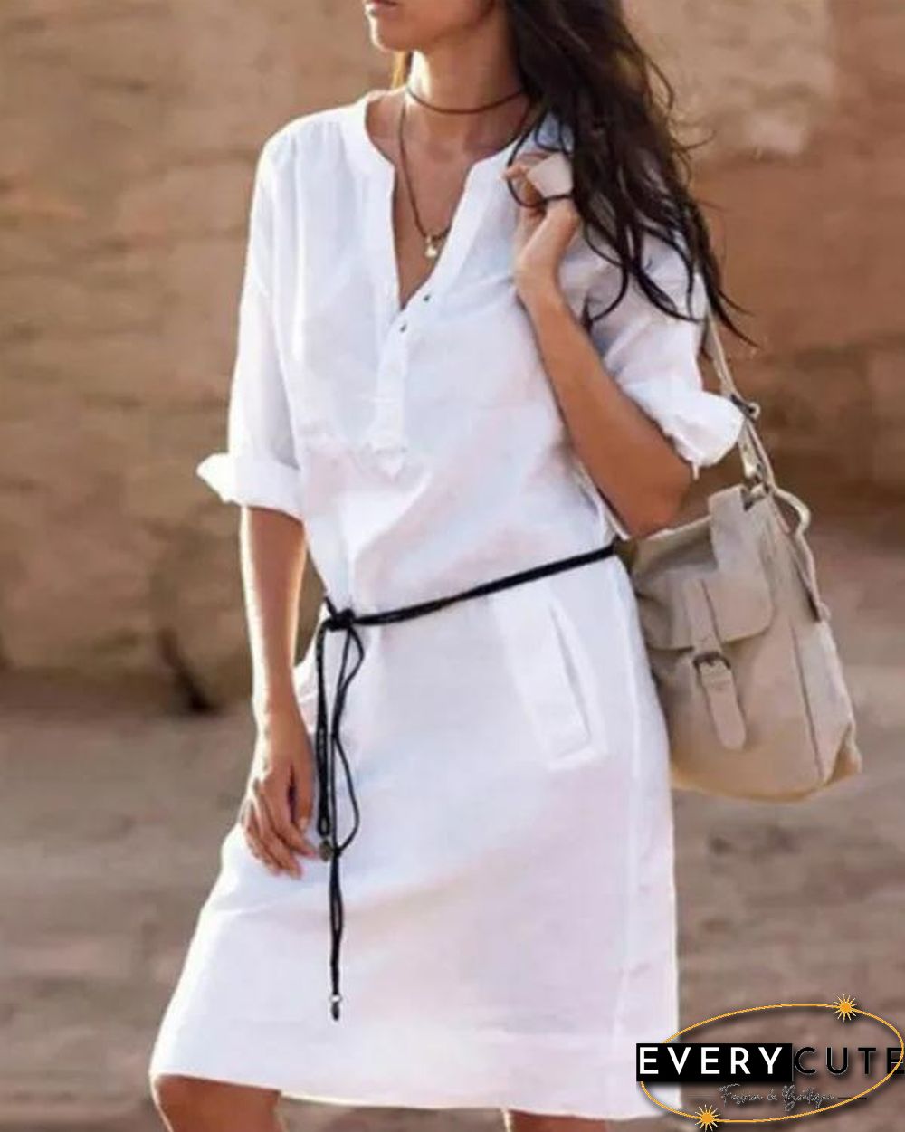 Cotton Linen Long Shirt Dress
