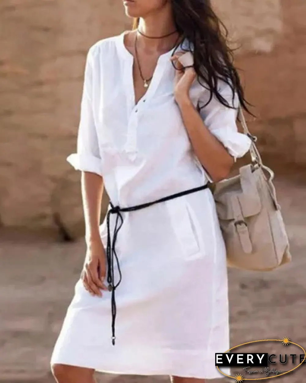 Cotton Linen Long Shirt Dress