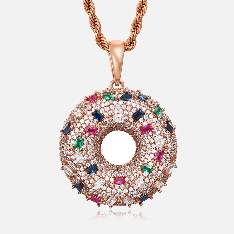 Iced Out Hip Hop Doughnut Pendants Bling Bling Necklaces For Women And Men