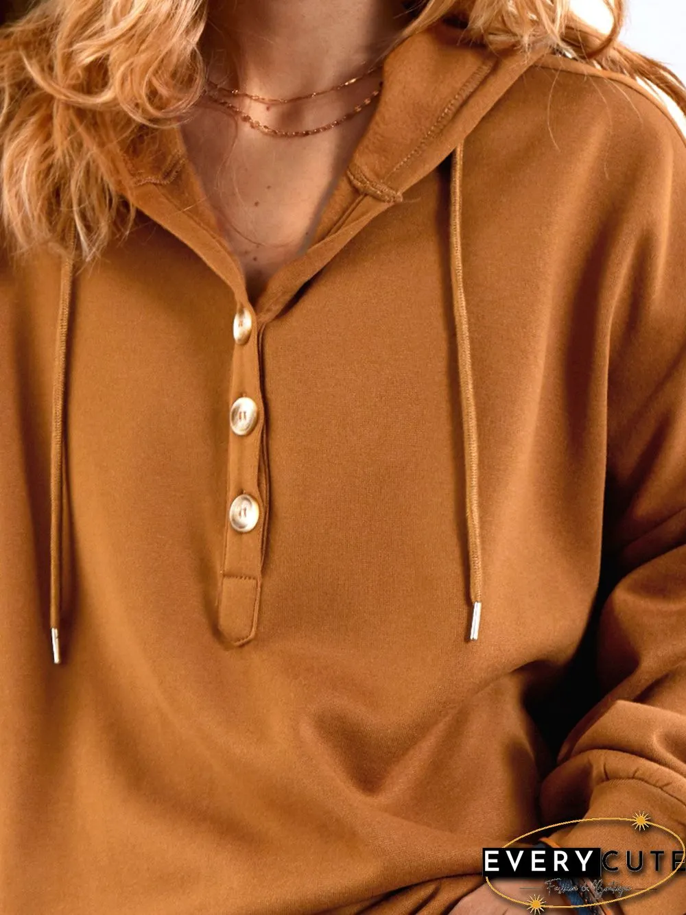 Khaki Long Sleeve Buttoned Sweatshirts