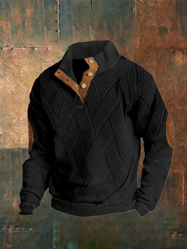 Comstylish Men's Plaid Print Button Casual Sweatshirt